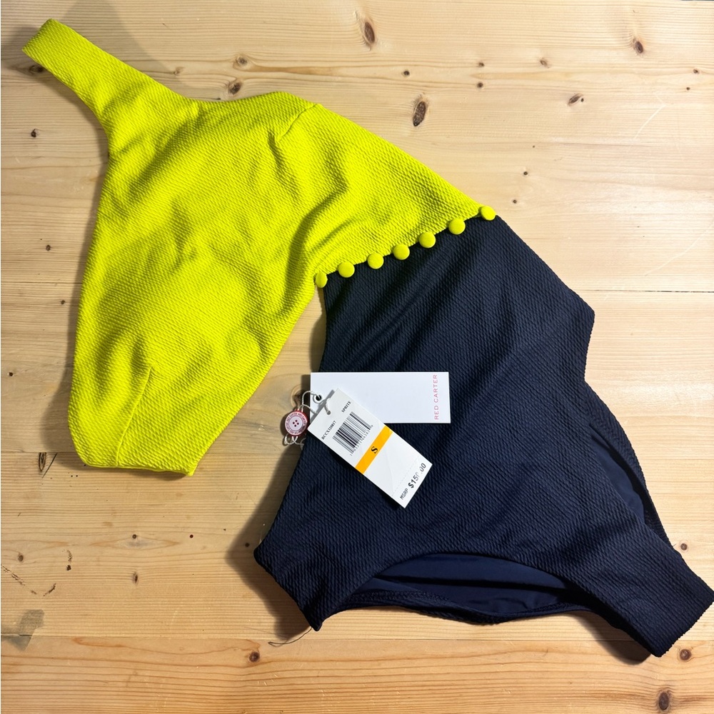 RED CARTER OFFICIAL Yellow and Navy One-Shoulder Swimsuit